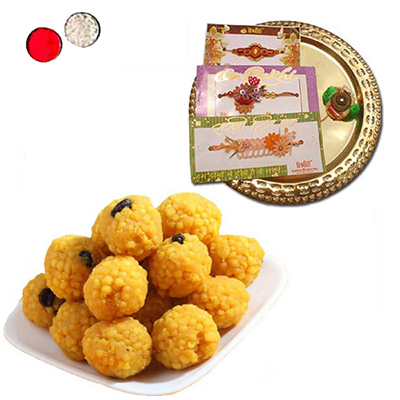 "Rakhi with Pooja Thali - code RPT011 - Click here to View more details about this Product